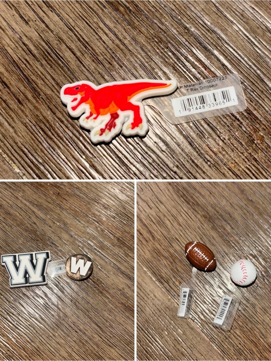 Other - Crocs jibbitz bundle—Dino, football, baseball, “W”